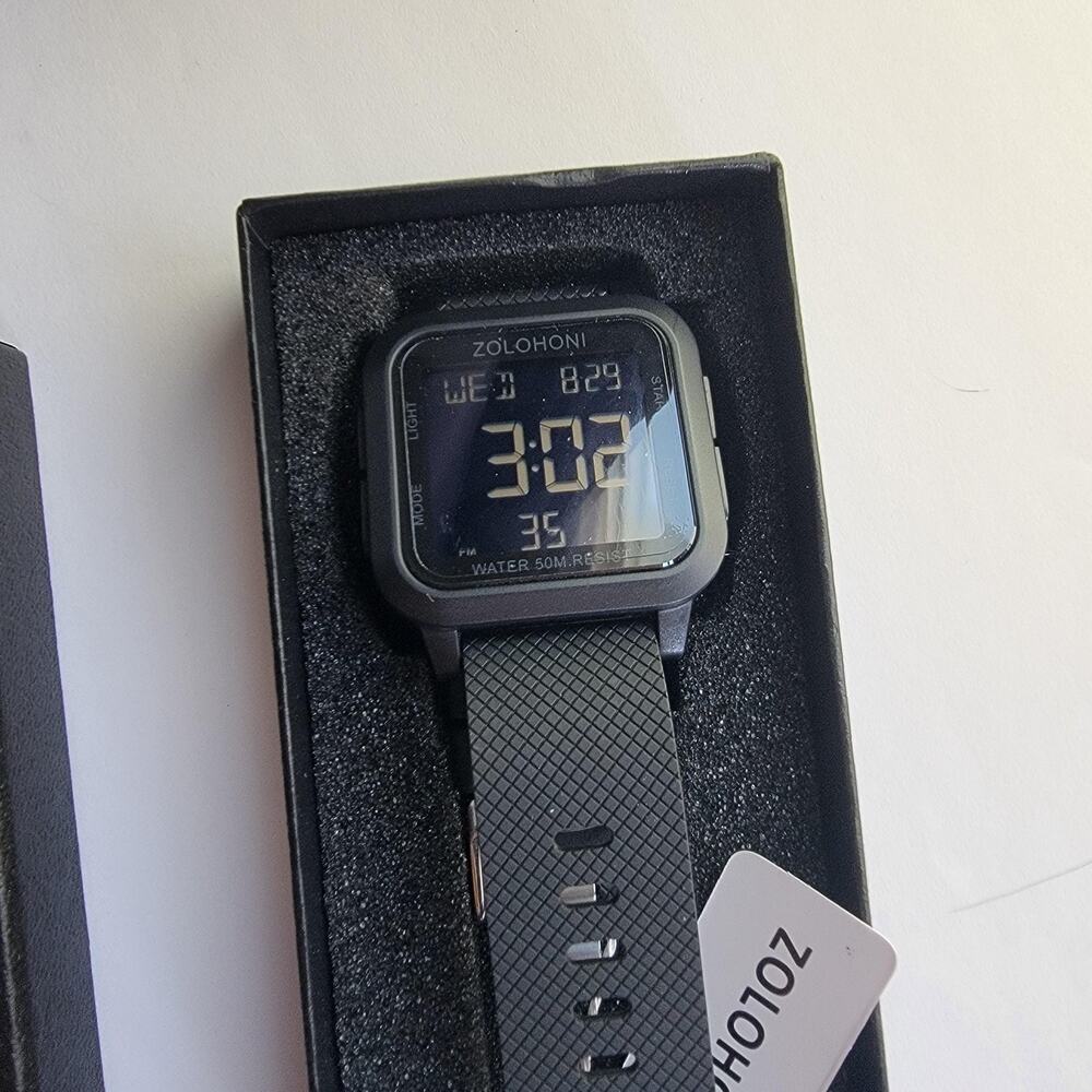 ZOLOHONI Mens Digital Sport Watch Black Dial Black Silicone 50M Water Resist